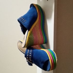 Colorful open toe wedges